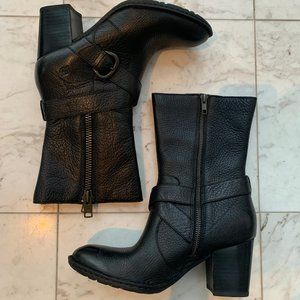 Born Black Leather "Halen" Mid-Calf Heeled Boot